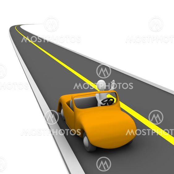 Man in cabriolet car and empty road
