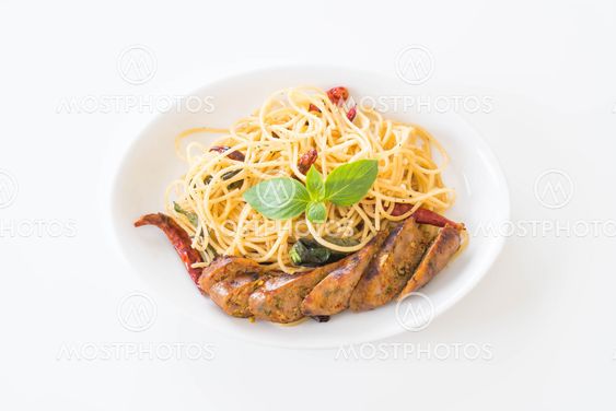 Spaghetti with Grilled Sausage