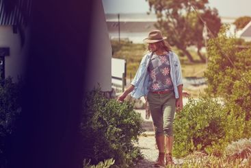 Outdoor, walking and man with vacation, nature and calm...