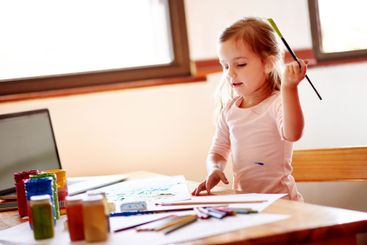 Creative, art and child painting in home for elementary...