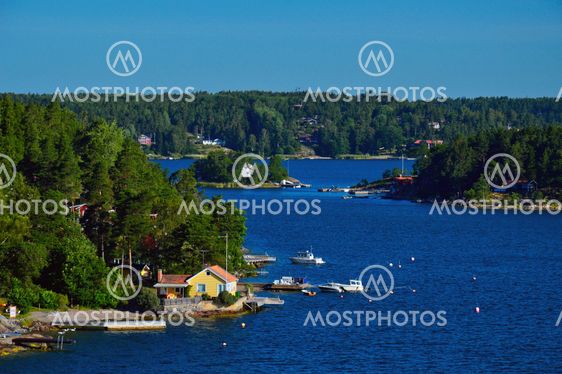 Swedish settlements on islets of Stockholm Archipelago in Baltic Sea, Sweden