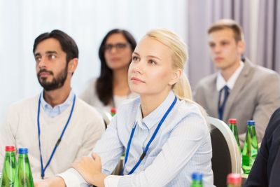 happy business team at international conference