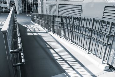 Public ramp, Handicap wheelchair people pass way with...