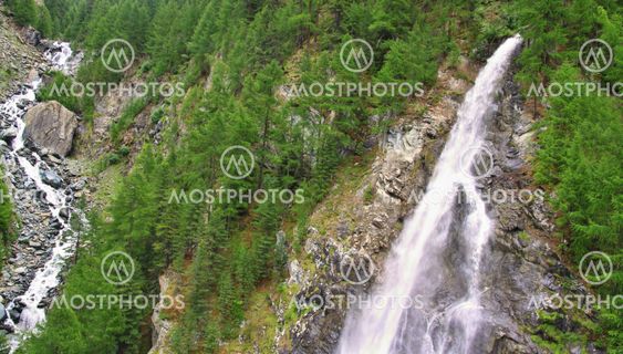 View on waterfall near the Matterhorn in Swiss