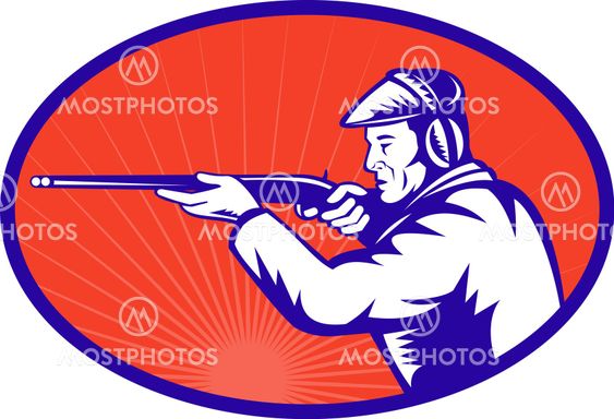 Hunter aiming a shotgun rifle side