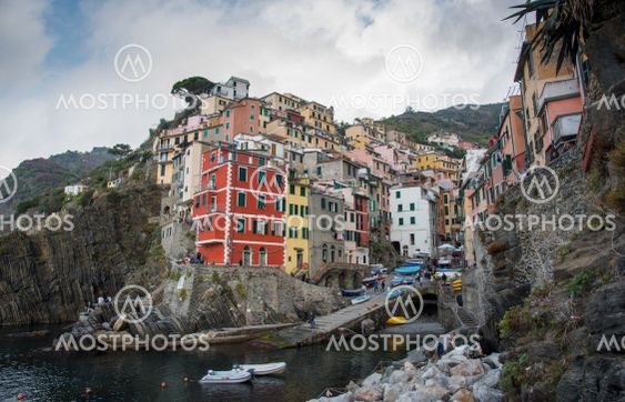 Village of Manarola with colourful houses at the edge of...