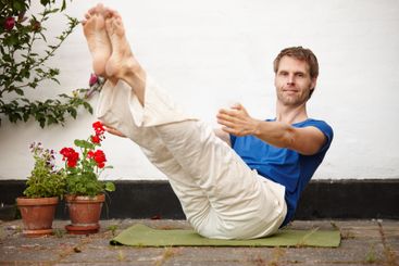 Relax, portrait and man with outdoor yoga exercise in...