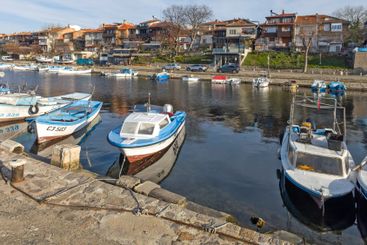 Sunset panorama of the port of Sozopol, Bulgaria