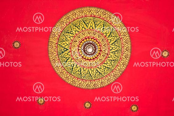Thai art decorating on thai temple ceiling