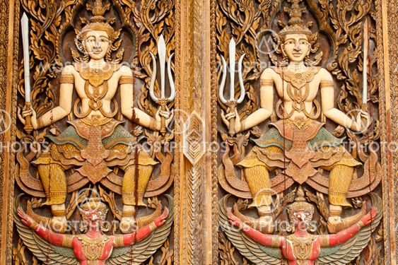 Carving Wood at Door of Thailand's Temple