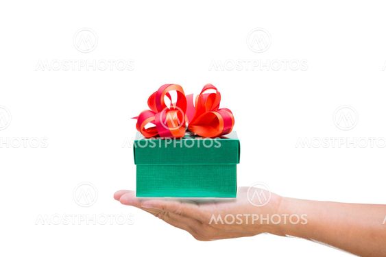 Green gift box with hand