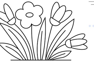 Black and White Floral Outline Featuring Blooming...