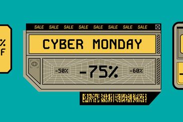 Cyber monday sale labels. Futuristic offers, discount...