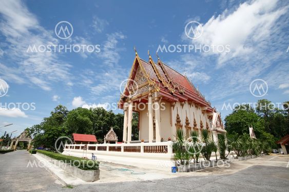 Thai temple and nice blue sky in northern Thailand.