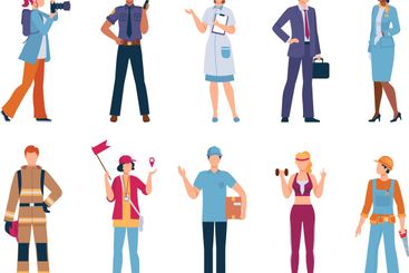 People professions and occupations, policeman, fireman,...