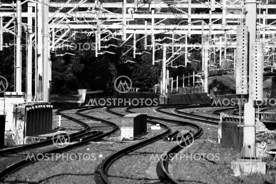 Electric train railway line with wires