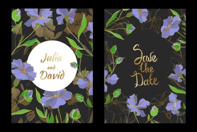 Vector Flax floral botanical flowers. Black and white...