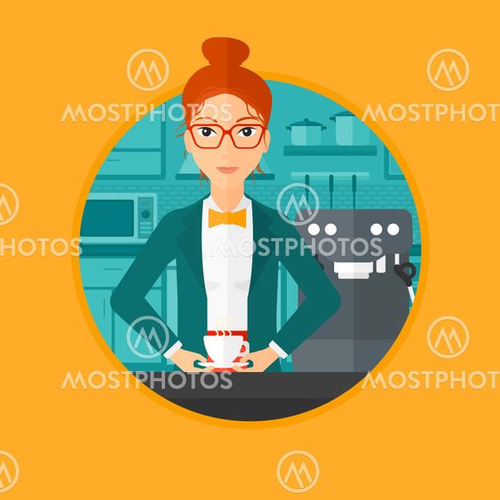 Woman making coffee.