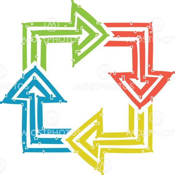 Four Arrows made out of Lines: green, red, yellow and blue