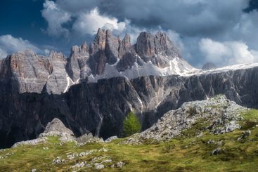 Beautiful alpine mountains in summer evening in...