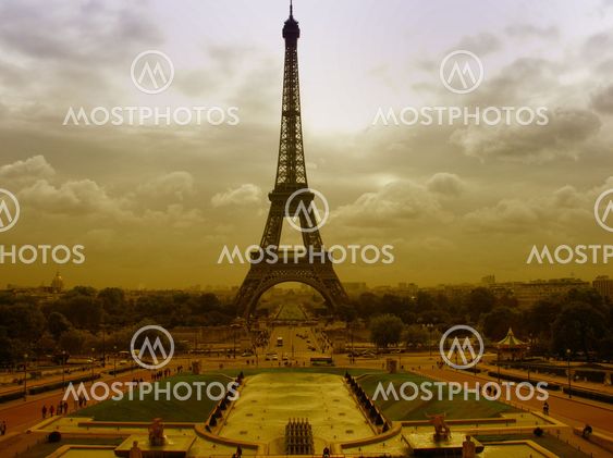Eiffel Tower in Paris on a Cloudy Day