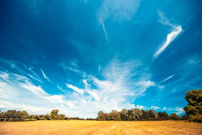 Countryside landscape with a dramatic blue sky
