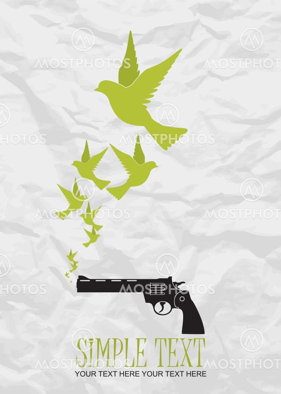 Abstract vector illustration of revolver and birds.