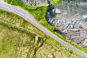 Aerial view of rough rocky shore along famous Ring of...