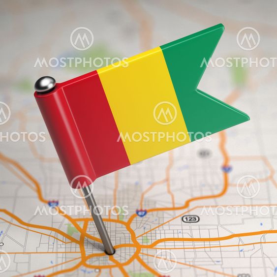 Guinea Small Flag on a Map Background.