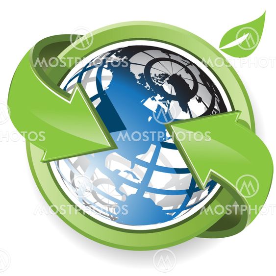 blue globe and green arrows