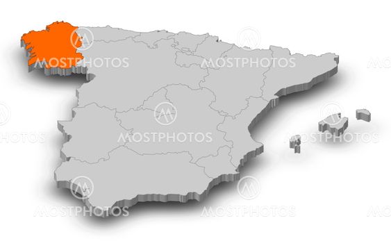 Map - Spain, Galicia - 3D-Illustration