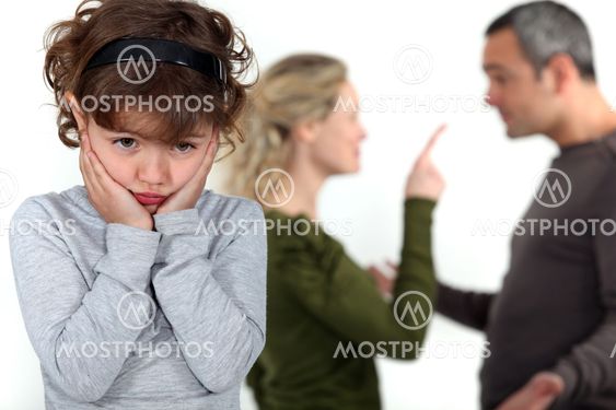 cute little girl distressed over parents' quarrel