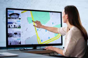 Young female caucasian using computer