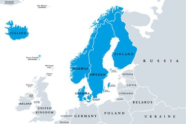 Scandinavia, a subregion in Northern Europe, political map