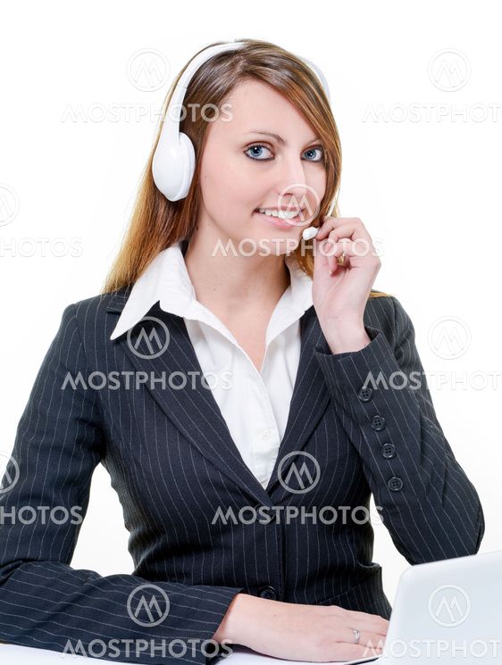 Smiling attractive woman on line