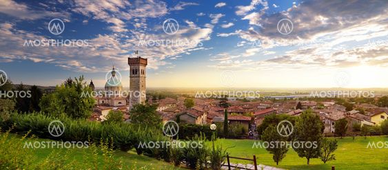 Beautiful sunset view of Lonato del Garda, a town and...