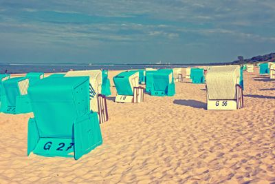 Hooded beach chairs (strandkorb) at the Baltic seacoast