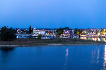 Keramoti, Greece evening view, port and church