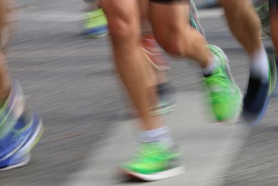 Running colorful feet and legs