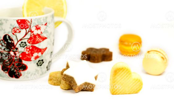 Cookies and mug on a white background