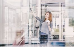 Businesswoman giving a talk.