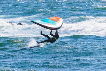 Wing surfer falls in the waves at Mölle, Skåne, Sweden...