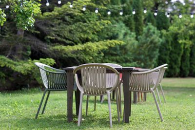 table with chairs at summer garden