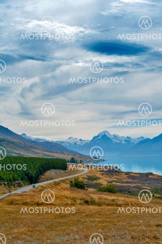 State Highway 80 or Mount Cook Road situated beside scenic Lake