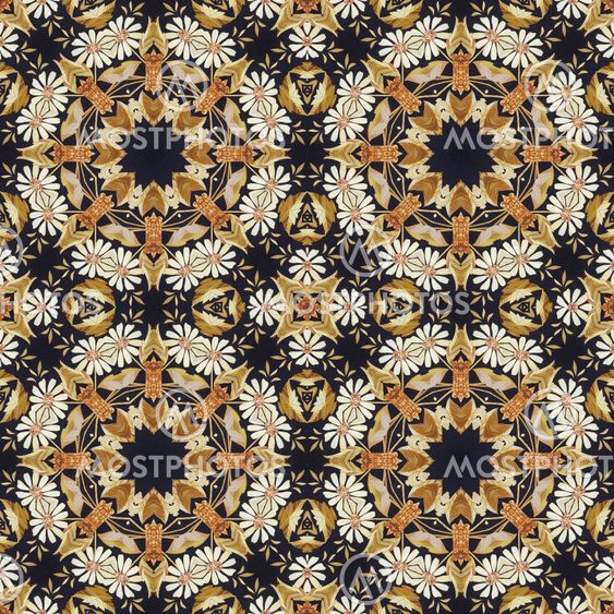 Seamless ornament, straw and bark on fabric