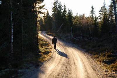 Man at a winding gravel road