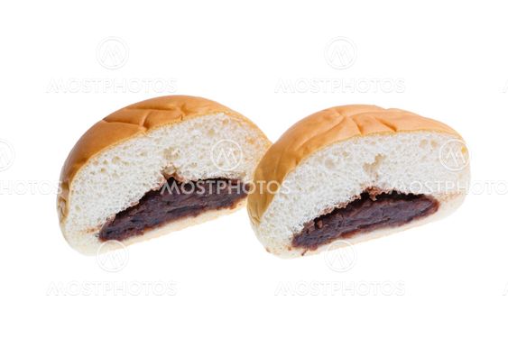 Slices of bread inside are red bean isolated, with clipping path