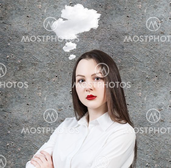 Young woman with idea cloud