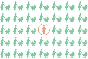 one lonely childless woman in a group of mother with...