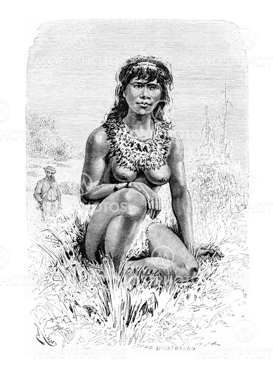 The Beautiful Popoula, a Young Native Woman in Oiapoque, Brazil, vintage engraving